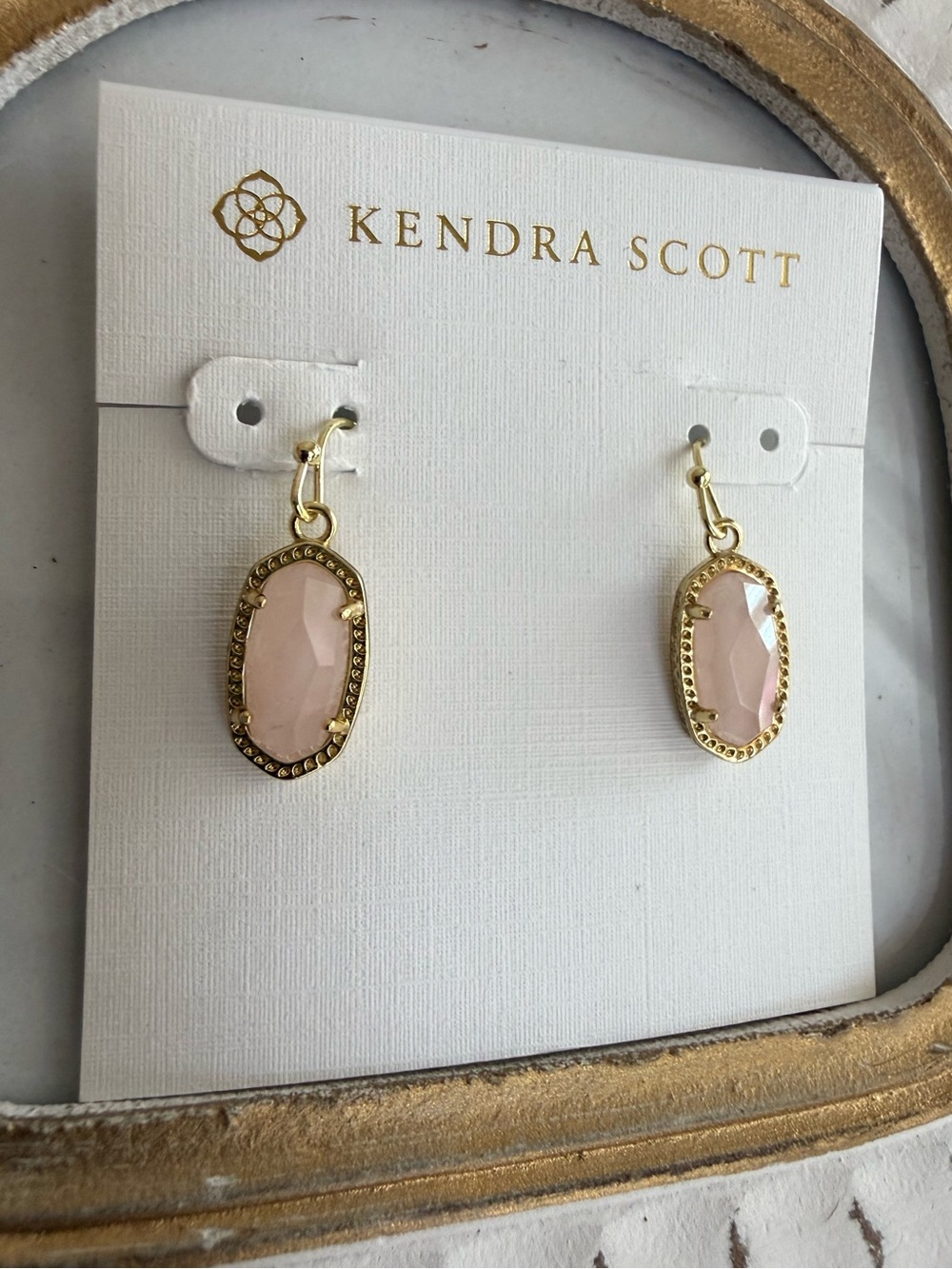 Kendra Scott Elle Gold Drop Earrings in Rose Quartz